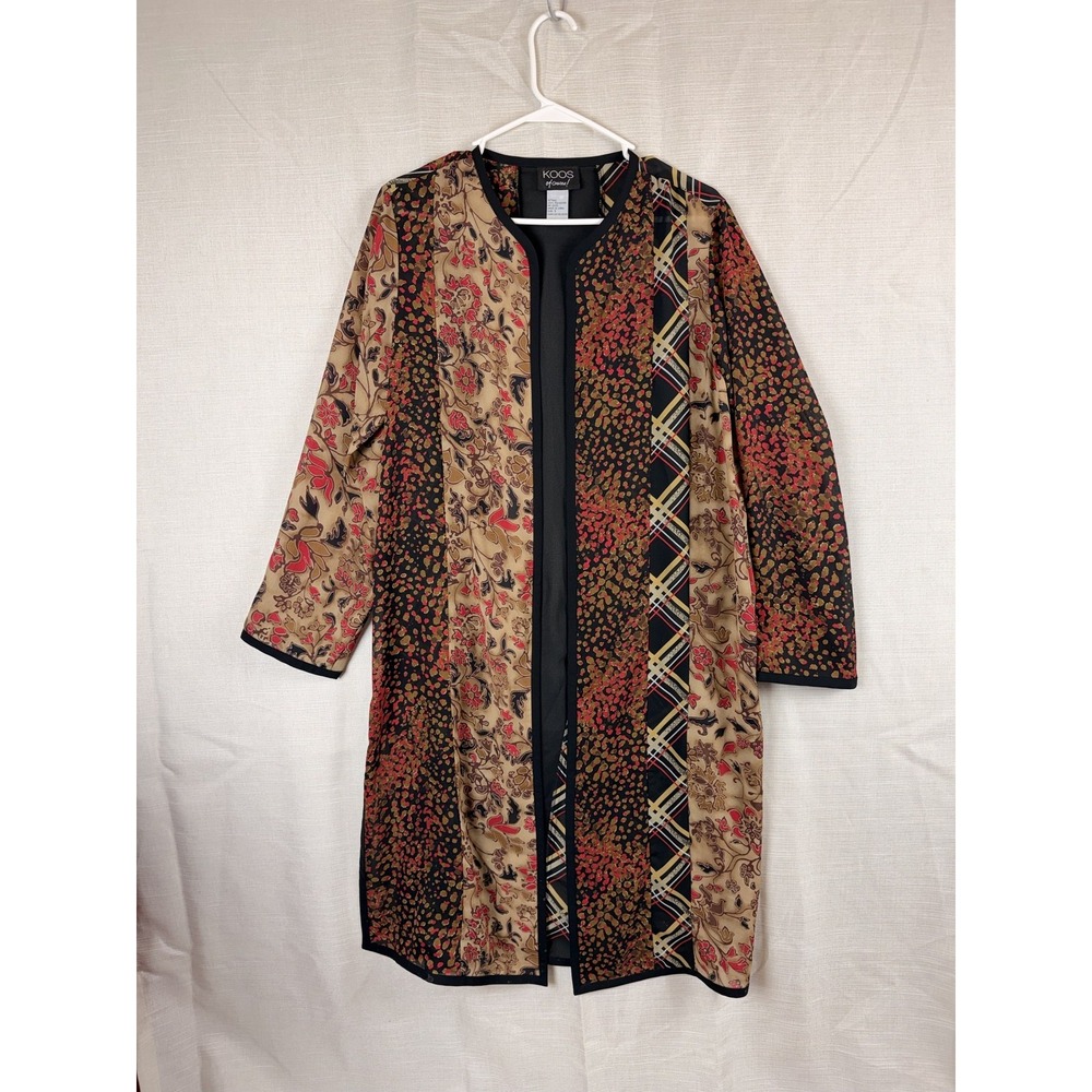 Koos Of Course Jacket Womens Small Multicolor Floral Plaid Open Front Boho Print